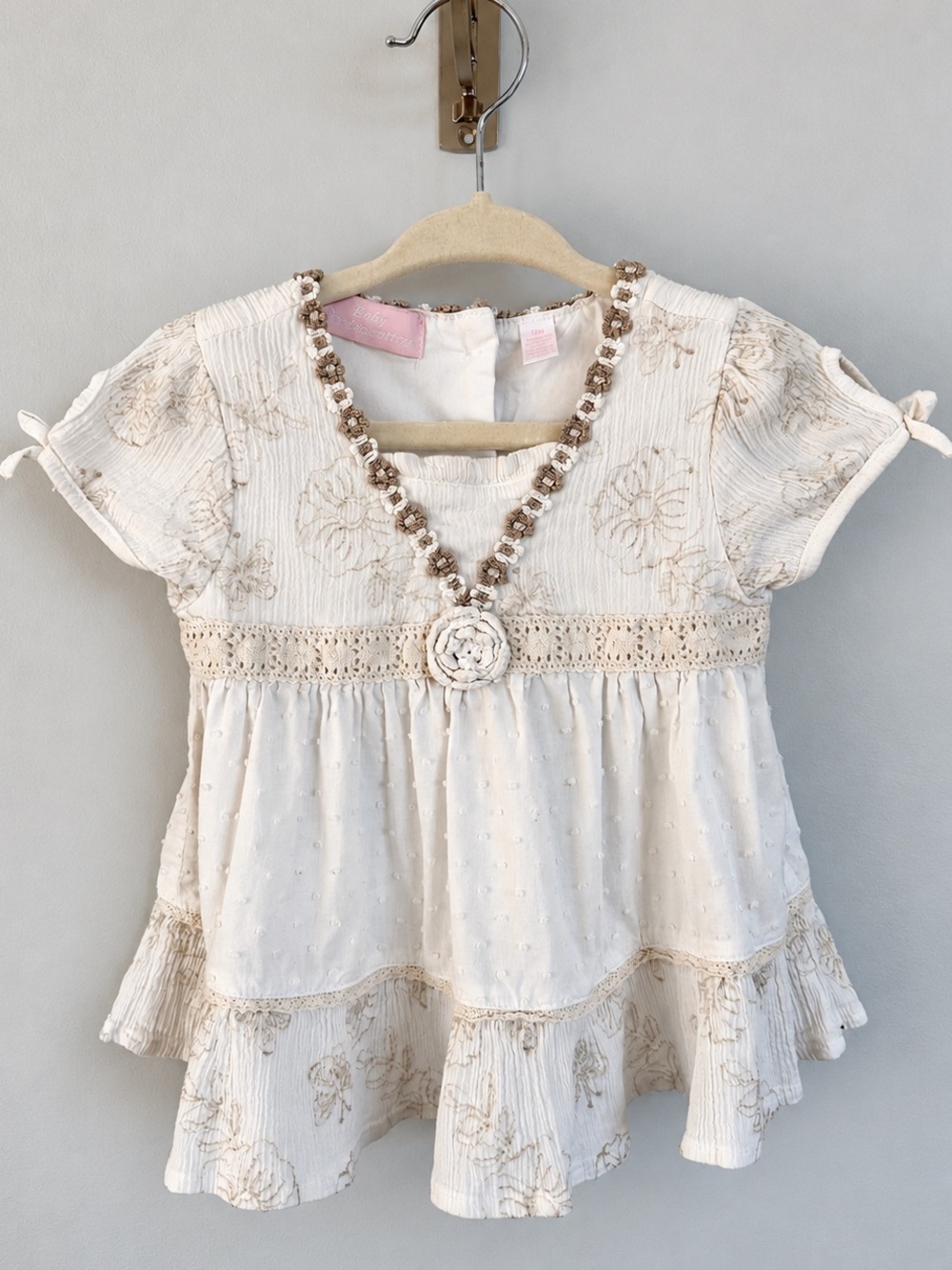 Baby Headquarters 18M Ivory Embroidered Cotton Boho Tunic Top Crochet Lace